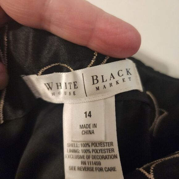 Stunning Party Dress! WHBM Black Satin with embroidered accents.Flattering flare - Picture 3 of 14